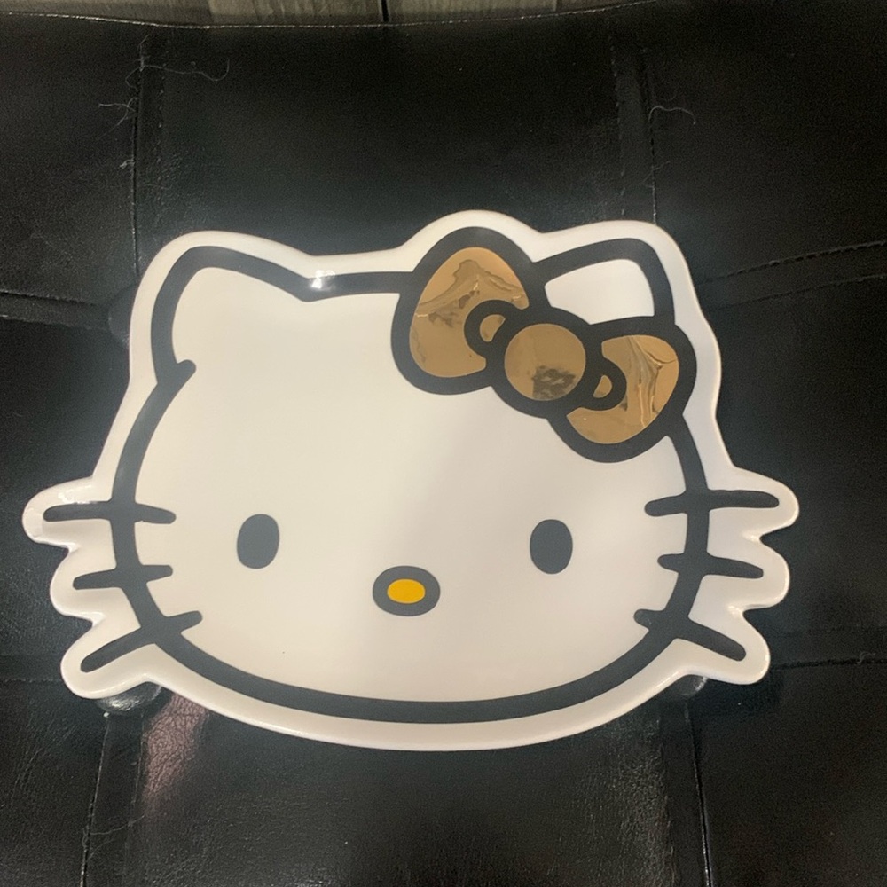 New Hello Kitty In Gold Metallic Bow Jewelry Trinket Tray Dish By Sanrio